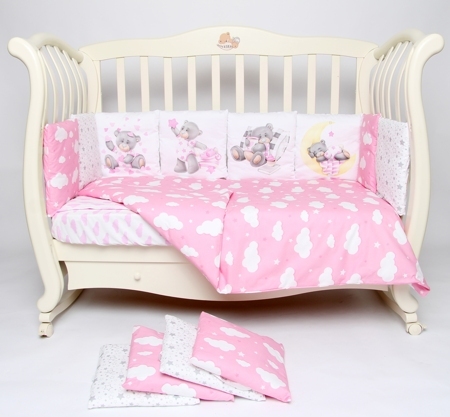 Комплект в кроватку ПАННО 4 шт.подушками "Мишка на луне"(розовый)
