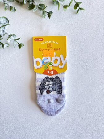 НОСКИ ДЕТСКИЕ 3081 БРЕСТСКИЕ BABY (рисунок), р. 7-8 рис.4145 СВ.СЕРЫЙ МЕЛАНЖ, 14С3081