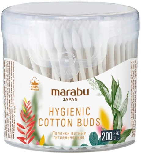 Ватные палочки MARABU Botanica 200шт/уп (пласт банка), 48 уп (4 иннера)/кор