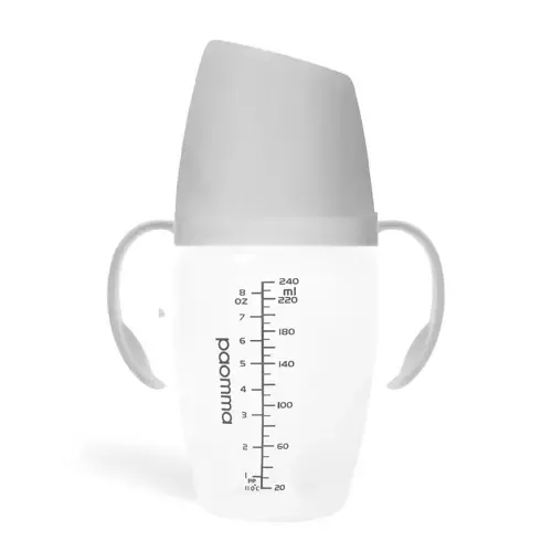 PBH212 Пластиковая бутылочка с ручками, 240 мл, Light grey. в комплекте соска L (6-9 м) быстрый поток